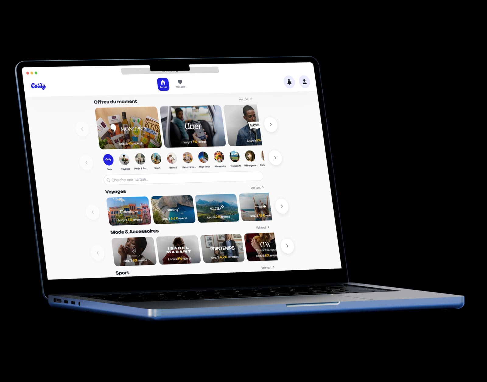 Site web Cotily sur ordinateur